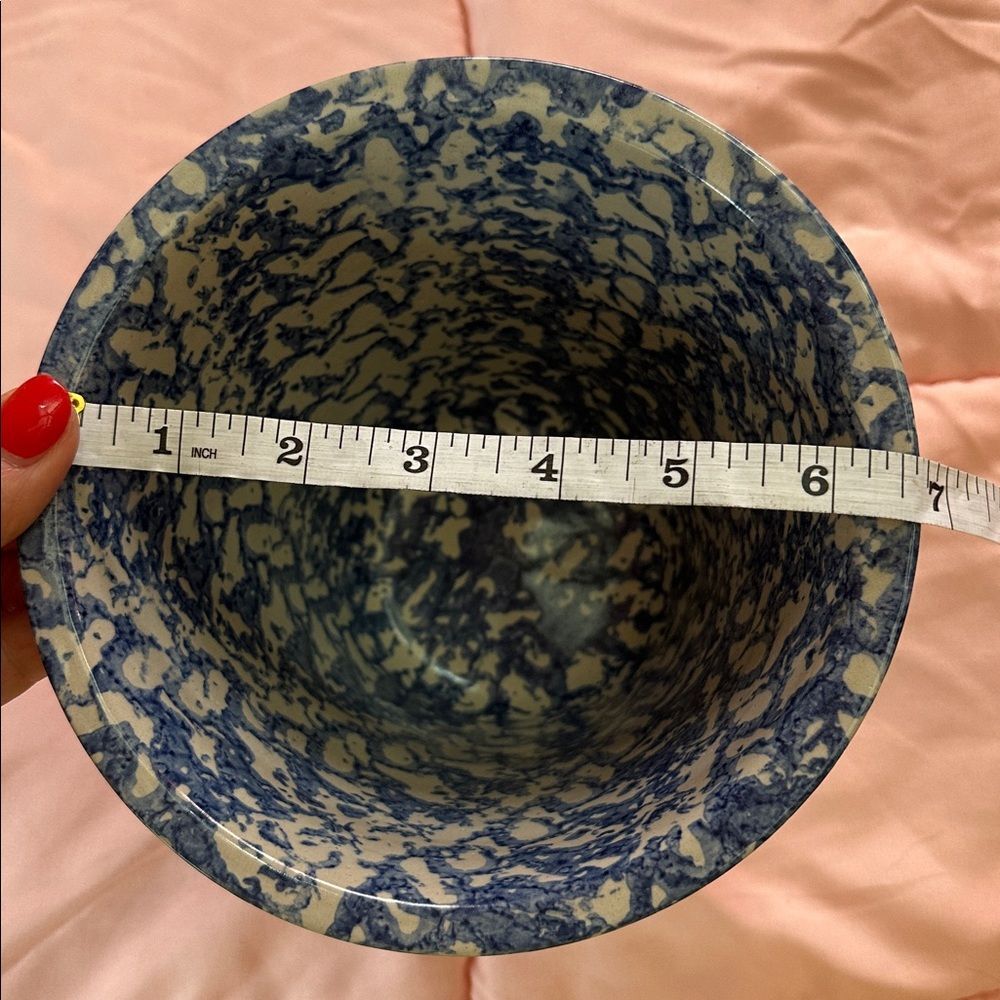 Blue Spongeware Bread Bowl Crock Pottery - Picture 4 of 8